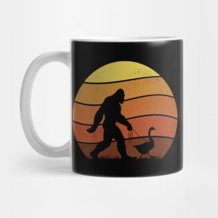 Funny Bigfoot Walking a Goose Vintage Retro Sunset Mug